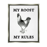 Stupell My Roost & Rules Funny Chicken Animals & Insects Painting Grey Floater Framered Art Print Wall Art
