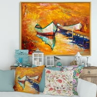 Mali čamac tokom tople i narandžaste večernje uokvirene slike na platnu Art Print