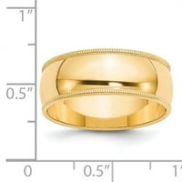 Finest zlato 14k žuto zlato milgrain pola okruglog benda, veličine 12.5