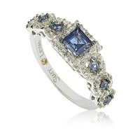 Kolekcija Sterling Silver Assher rezani safir i dijamantski akcent zaručnički prsten - plava