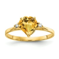 Primal Gold Karat žuto zlato srce citrin i dijamantski prsten