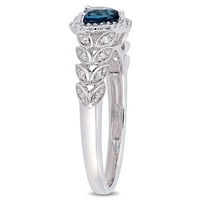 Miabella ženski karat T. G. W. Londonski plavi Topaz i dijamantski naglasak 10kt oreol srčani prsten od bijelog