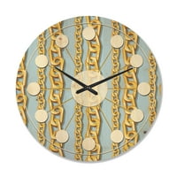 Designart 'Zlatni lančani uzorak na plavoj boji' Moderni drveni zidni sat srednjeg vijeka
