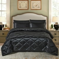 Komfornični set, svilenkasti meki saten krevet u torbi sa listovima jastučnice crne, kalifornijski kralj