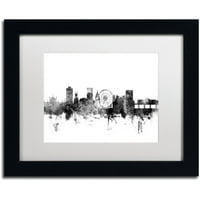 Zaštitni znak Likovna umjetnost Brighton England Skyline B & W Umjetnost platna Michaela Tompsetta, bijeli mat, crni okvir