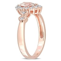 Carat T. G. W. Morganit, bijeli Topaz i dijamantski naglasak ružičasto-presvučeni srebrni prsten sa oreolom