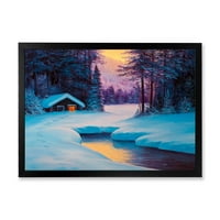 Designart 'stara kabina u zimskoj šumi u večernjim Glow II' tradicionalni uokvireni umjetnički Print