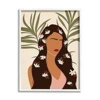 Stupell Industries žena sa tropskim cvetovima u listovima Palmi za kosu, 30, dizajn JJ Design House LLC