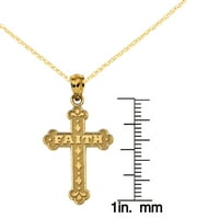 Primal Gold Karat žuto zlato saten i polirani Faith Cross privezak sa lancem za užad za kablove