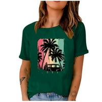 TKLPEHG Trendi vrhovi za žene kratki rukav T košulje Labava fit lagana bluza na plaži Kokosov drveće Grafička