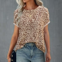 Ljetni vrhovi za žene čipke kratkih rukava kratkih rukava laskava leopard ispisuje radnu majicu Ležerstva