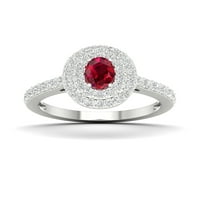 Imperial Gemstone Sterling srebrni ovalni rez kreirao je rubin i stvorio bijeli safir dvostruki halo ženski zaručnički prsten