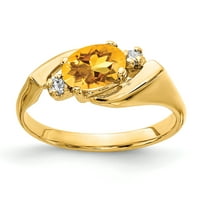 Primalni zlatni karatski žuto zlato 7x ovalni citrinski i vs dijamantni prsten