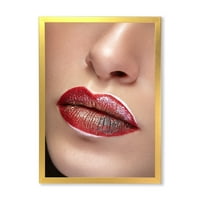 Designart 'Close Up Lips with Professional ruž za usne i Make Up' modern Framed Art Print