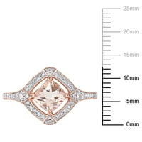 Miabella ženska 1-Karatna T. G. W. jastuk-rez Morganit okruglog reza stvorio je bijeli safir i karat T. W. okrugli dijamant 10kt prsten od ružičastog zlata