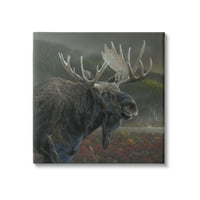 Stupell Industries Moose Dark Forest Landscape Životinje I Insekti Galerija Slika Umotana Platnena Štampa
