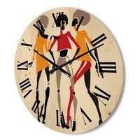 Designart 'afroameričke žene siluete crvena i žuta II' Moderni drveni zidni sat