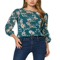 Unique Bargains ženske prolećne cvetne štampane dugačke rukave šifonske bluze