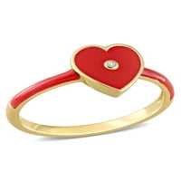 Miabella ženski kreirani bijeli safir žutog zlata presvučen Sterling srebrom crveni emajlirani srčani prsten