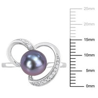 Miabella ženski crni kultivirani slatkovodni biser i dijamantski naglasak srebrni otvoreni prsten za srce