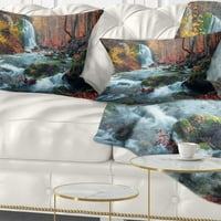 Designart jesen planinski vodopad dugi pogled - jastuk za bacanje pejzažne fotografije - 12x20