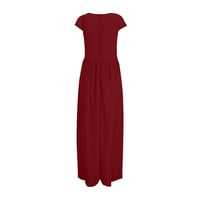Ženska haljina za čišćenje ženskih V-izreza Čvrsta boja kratkih rukava šifon struk za zatvaranje večernje haljine crveno xxxxxl