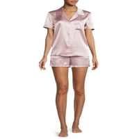 Sealy Sleepwear ženski satenski ovratnik sleep Top i šorc Set pidžame sa jastučnicom, 3 komada