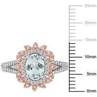 Miabella ženski karat T. G. W. Ovalni rez akvamarin i karat T. W. okrugli dijamant 10kt prsten od ružičastog