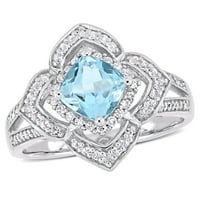 Miabella ženski 1-karatni T. G. W. Nebesko-plavi Topaz i bijeli Topaz I karatni T. W. dijamantski srebrni Vintage prsten
