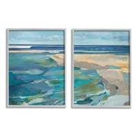 Stupell Industries pastelno plavi morski pejzaž sa stjenovitom obalom slika siva uokvirena Art Print zidni umjetnički Set od 2, 16x20
