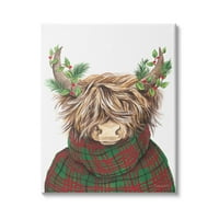 Stupell Industries Božićni pleteni džemper Highland Cattle Svečane duge rogove, 30, Dizajn Diane Kater