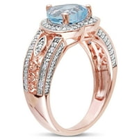 Miabella ženski karat T. G. W. Heart-Cut Nebesko plavi Topaz i karat T. W. dijamantski prsten od ružičastog zlata obložen srebrnim srebrom