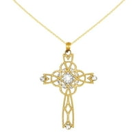 Primal Gold Karat žuto zlato i Rodijum dijamantski rezani Beaded Trim Infinity Cross privezak sa lancem za kablove