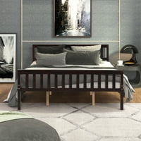 Euroco Queen size krevet na drvenoj platformi sa uzglavljem za spavaću sobu, Espresso