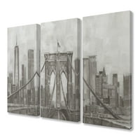 Stupell Home Decor Neutral Grey Tan panoramski pogled na New York City triptih Canvas Wall Art, 3pc, svaki 24