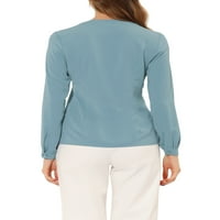 Unique Bargains ženska košulja za ključeve sa postoljem za vrat Dugi rukav Radna šifonska bluza