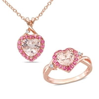 Miabella ženski 2-karatni T. G. W. Srcorezani Morganit ružičasti turmalin dijamantski naglasak ružičasto zlato sa bljeskalicom od Sterling srebra, oreol privjesak i prsten