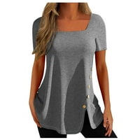 Ženske vrhove T-majice kratki rukav O-deckosolid gumb labav bluza S-5XL siva