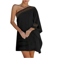 Clearsance YoHome Ljetne haljine Ženske čipkaste bočne koso na ramenu punu u boji šuplje crna xl