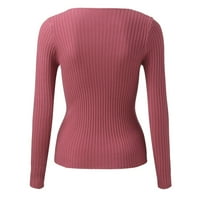 Iopqo džemperi za žene, ležerni dugi rukav izdubljeni nepravilni okrugli vrat T majice Osnovni džemperi TOP GORNJE