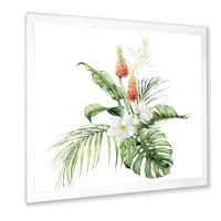 Designart' Tropical Bouquet With Plumeria Lupine Palmino Lišće ' Tradicionalni Uokvireni Umjetnički Print