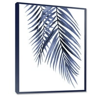Designart' Apstraktno Lišće Plave Palme Tropske Grane ' Tradicionalni Uramljeni Platneni Zidni Umjetnički Print