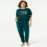 Joyspun ženska Francuska frotirna praznična pidžama Poklon Set, 2 komada, veličine s do 3X