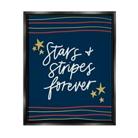 Stupell Industries Stars Stripes Forever Americana Dan nezavisnosti grafička Umjetnost Jet crno plutajuće uokvireno platno print Wall Art, dizajn Amande Houston
