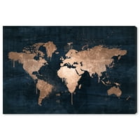 Wynwood Studio mape i zastave Wall Art Canvas Prints 'Mapamundi Copper' mape svijeta-Bronza, plava
