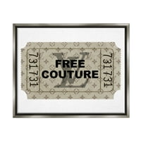Stupell Industries Free Couture Glam Vintage Ticket Beauty & Fashion Painting Grey Floater Framedred Art