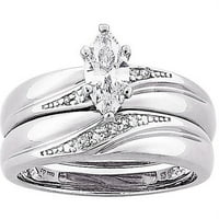 1. Carat T. G. W. Marquise CZ i vjenčani prsten s dijamantskim naglaskom postavljen u Sterling srebru
