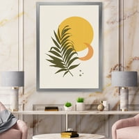 Designart 'apstraktni mjesec i žuto sunce s tropskim listom I' moderni uokvireni umjetnički Print