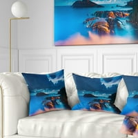 Designart stjenovito more s dugom ekspozicijom - jastuk za bacanje fotografija na obali mora-16x16