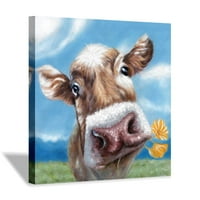 Farma životinja slatka krava grize cvijeće slika na platnu zid Art za dnevni boravak